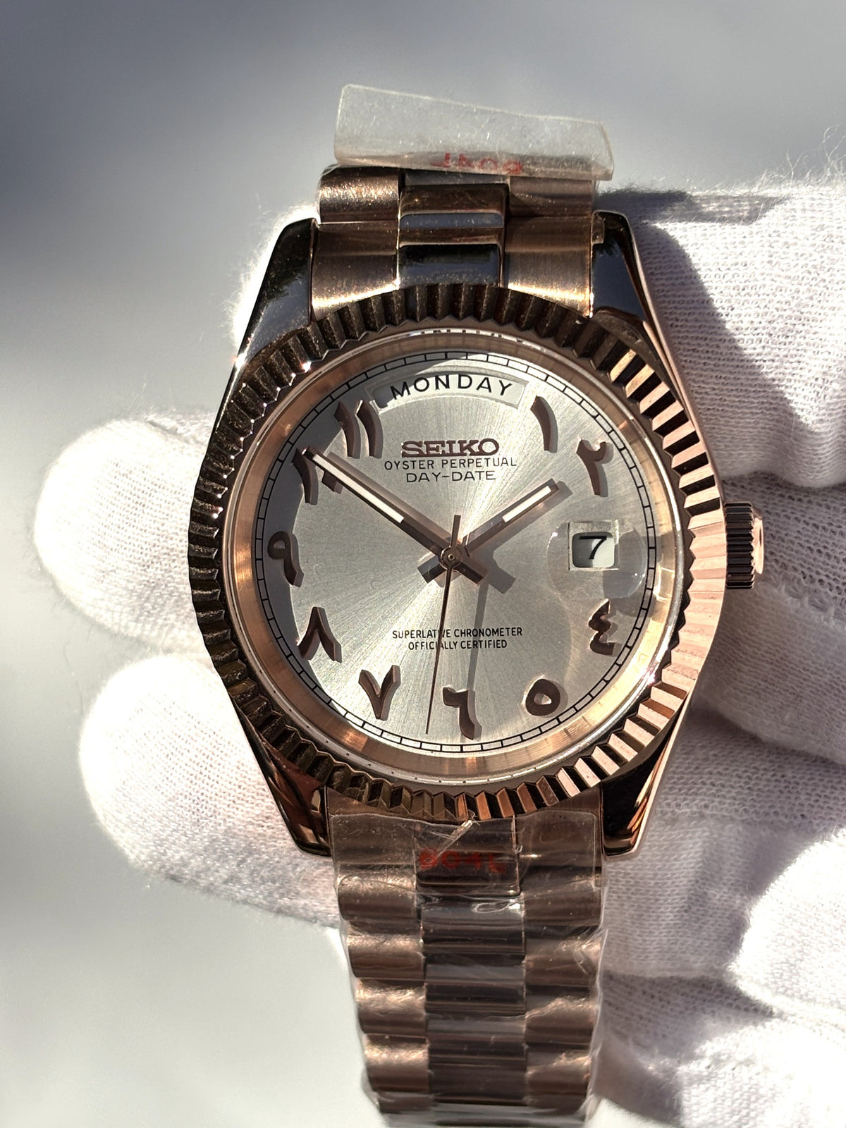 Seiko MOD automata karóra, rose gold, ezüst számlap, arab írású számok, 41 mm, NH34 | Peony