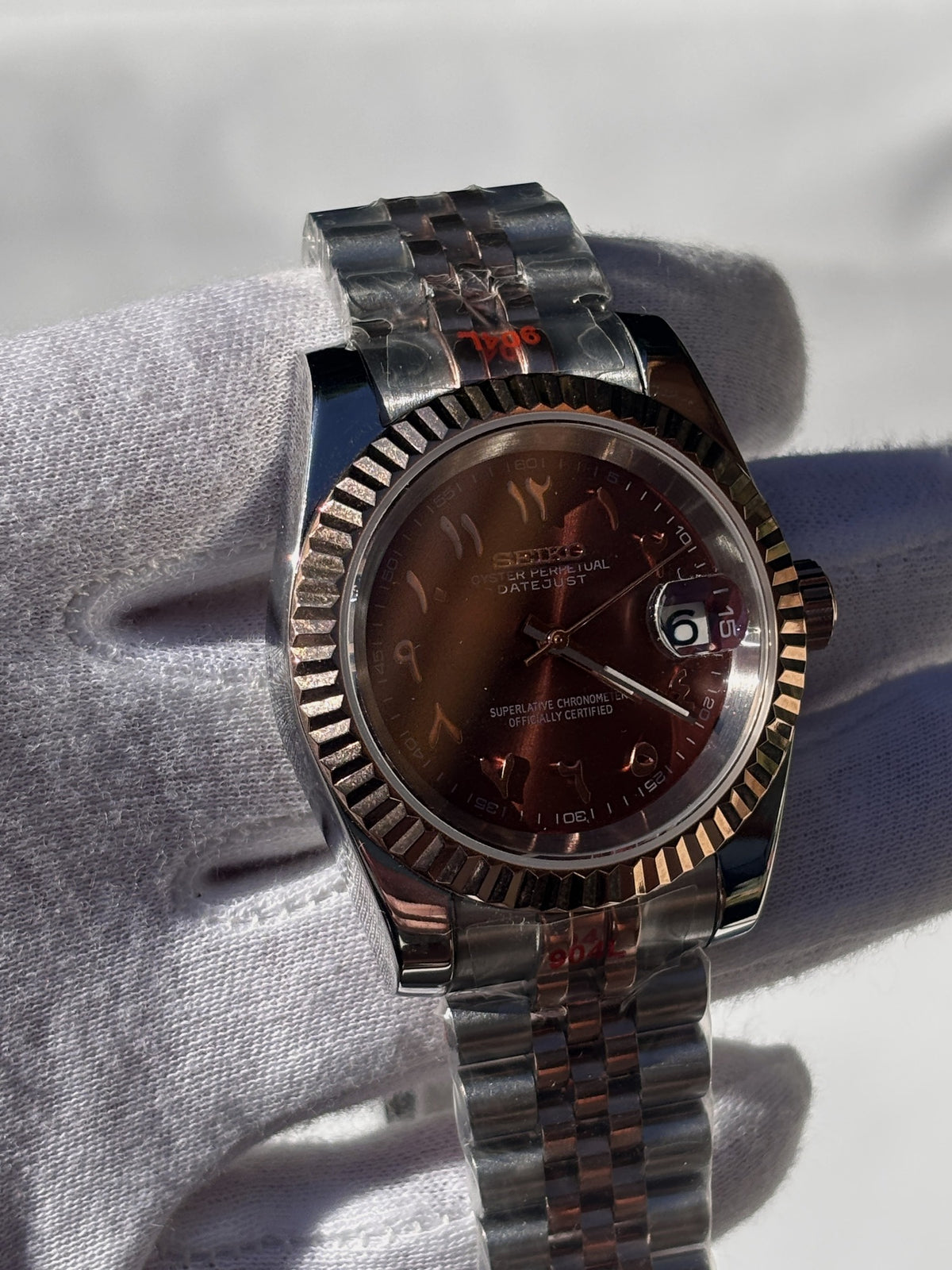 Seiko MOD automata karóra, rose gold/acél, réz számlap, arab írású számok, 39 mm, NH34 | Copper Sun
