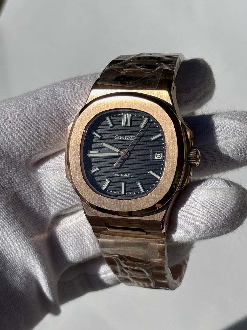 Seiko MOD automata karóra, rose gold, fekete számlap, 41 mm, NH34 | Rose Noir