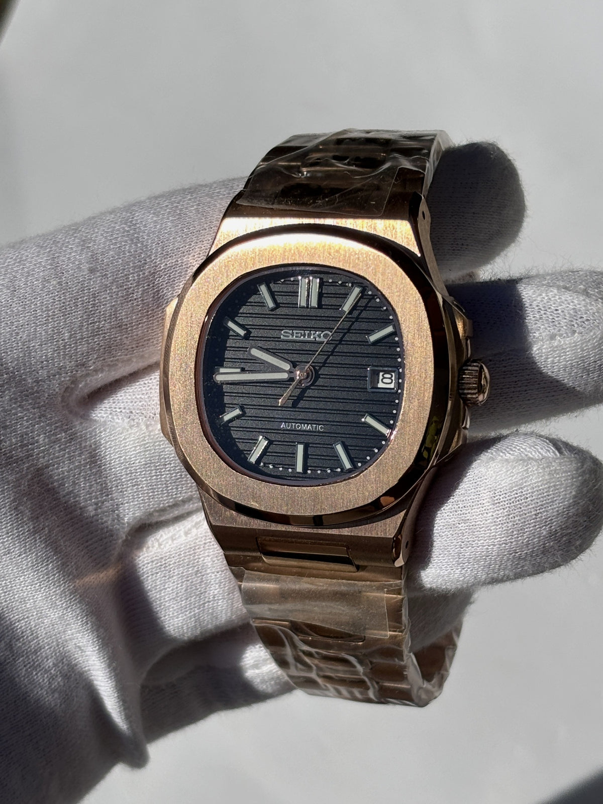 Seiko MOD automata karóra, rose gold, fekete számlap, 41 mm, NH34 | Rose Noir
