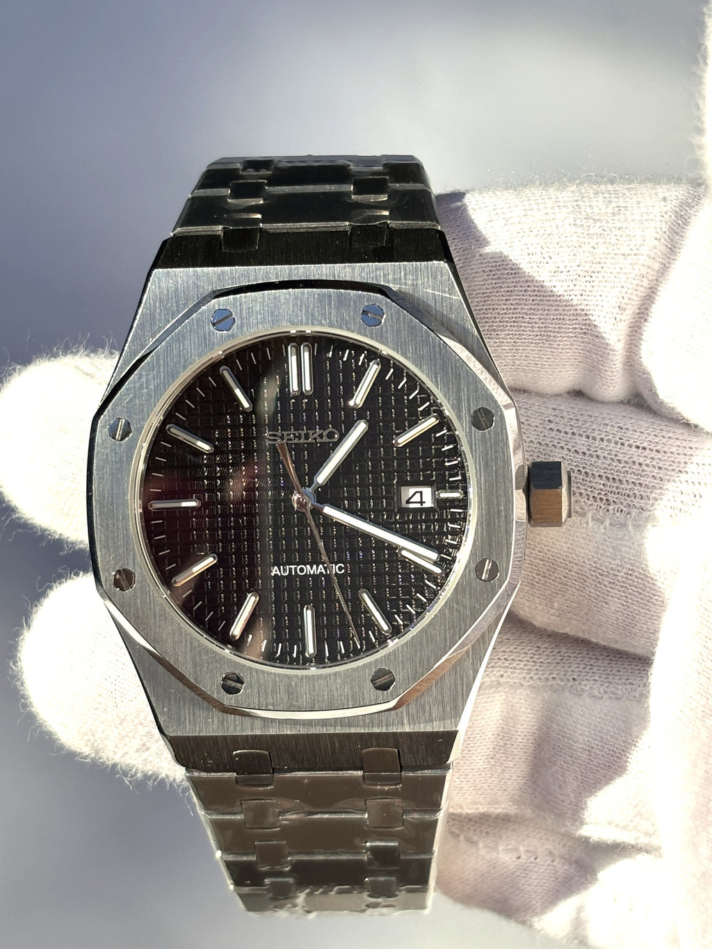 Seiko MOD automata karóra, acél, fekete számlap, 41 mm, NH34 | Shadow
