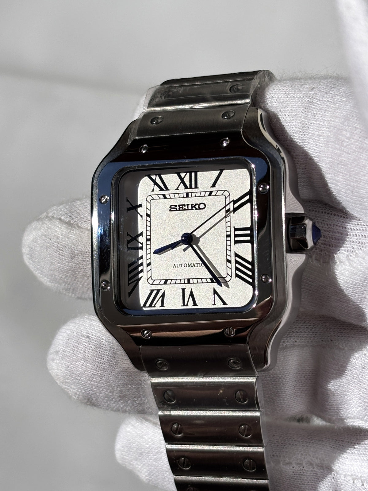 Seiko MOD automata karóra, acél, fehér számlap, római számok, 38 mm, NH34 | Linen