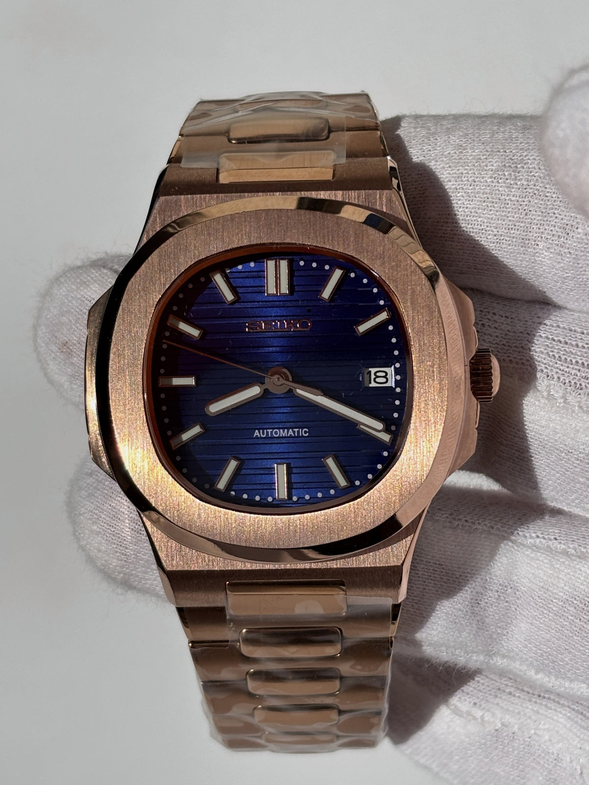 Seiko MOD automata karóra, rose gold, kék számlap, 41 mm, NH34 | Rose Sapphire