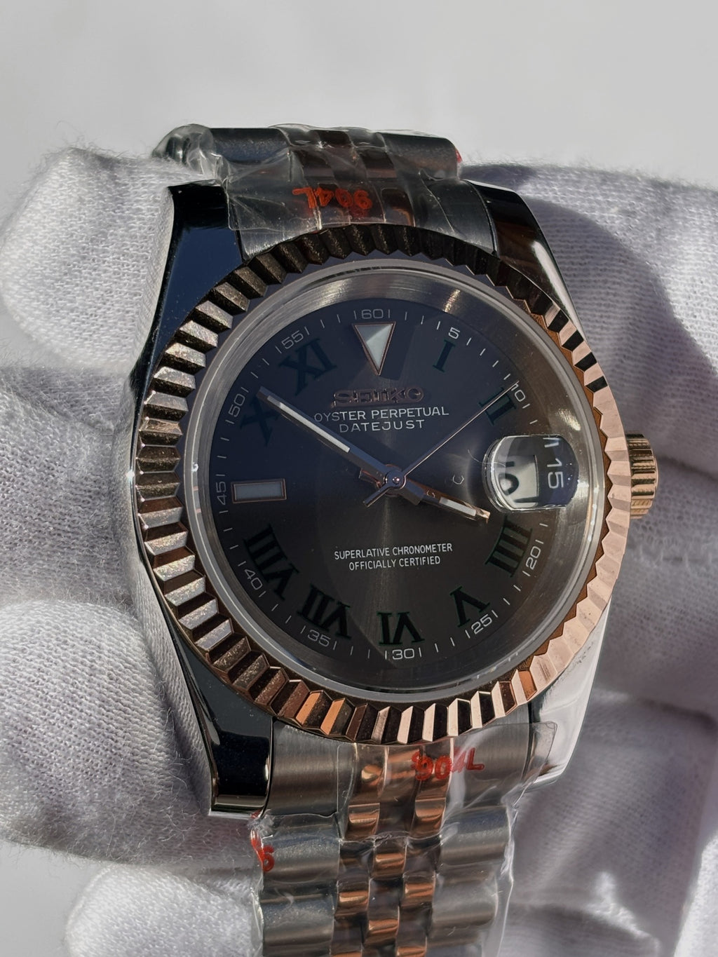Seiko MOD automata karóra, rose gold/acél, szürke számlap, római számok, 39 mm, NH34 | Slate Rose