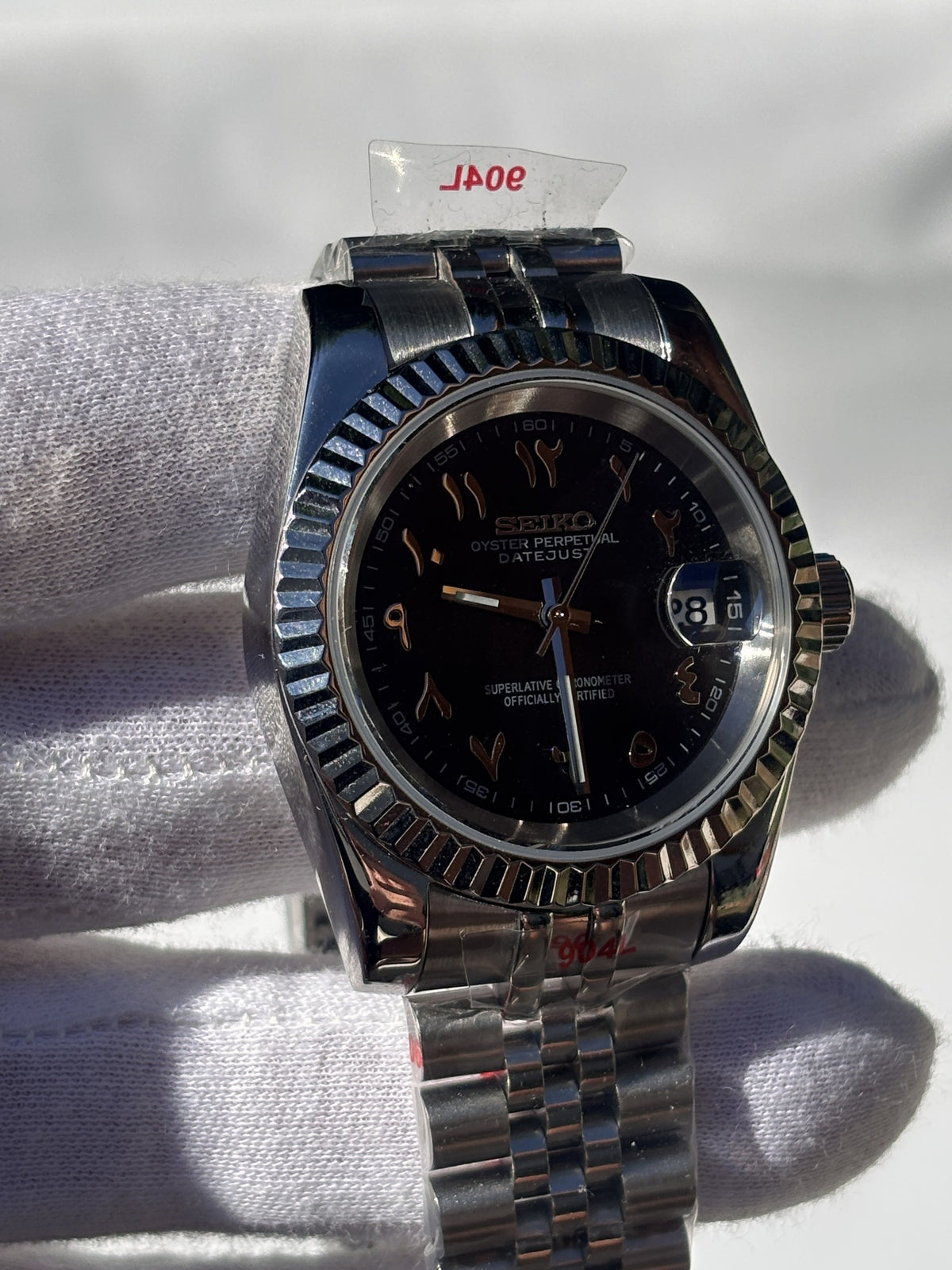 Seiko MOD automata karóra, acél, fekete számlap, arab írású számok, 39 mm, NH34 | Arabic Night