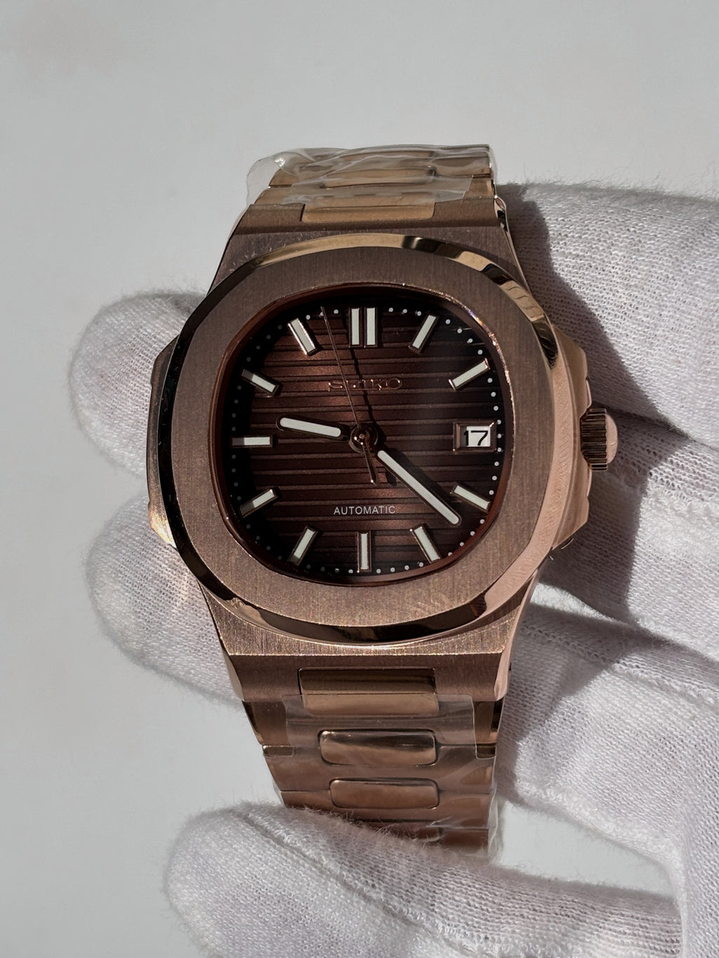 Seiko MOD automata karóra, rose gold, barna számlap, 41 mm, NH34 | Cocoa