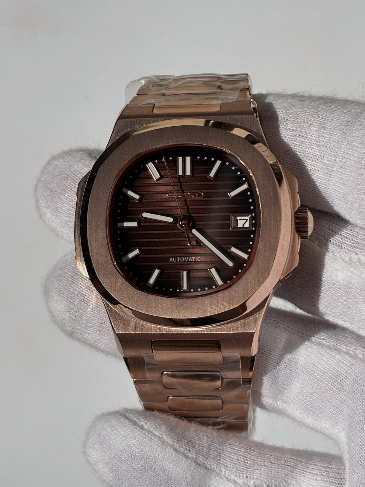 Seiko MOD automata karóra, rose gold, barna számlap, 41 mm, NH34 | Cocoa