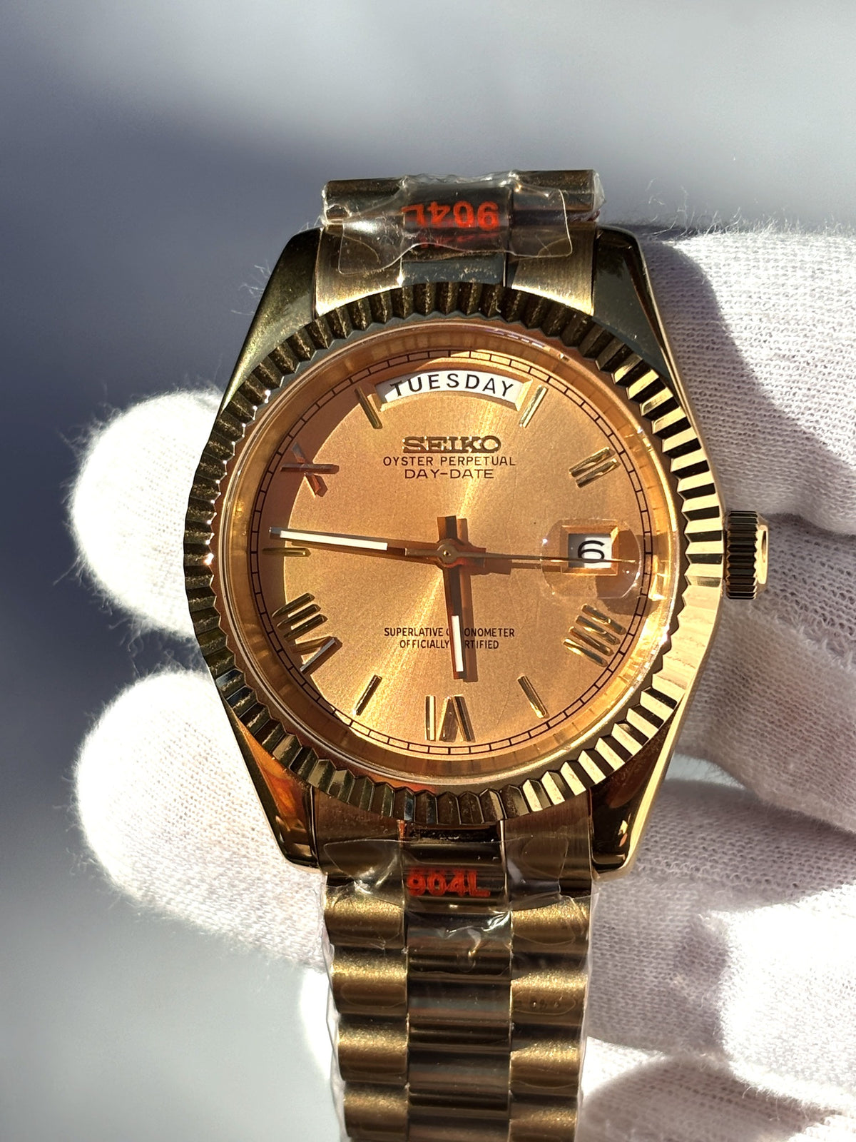 Seiko MOD automata karóra, arany, aranysárga számlap, római számok, 41 mm, NH34 | Honey