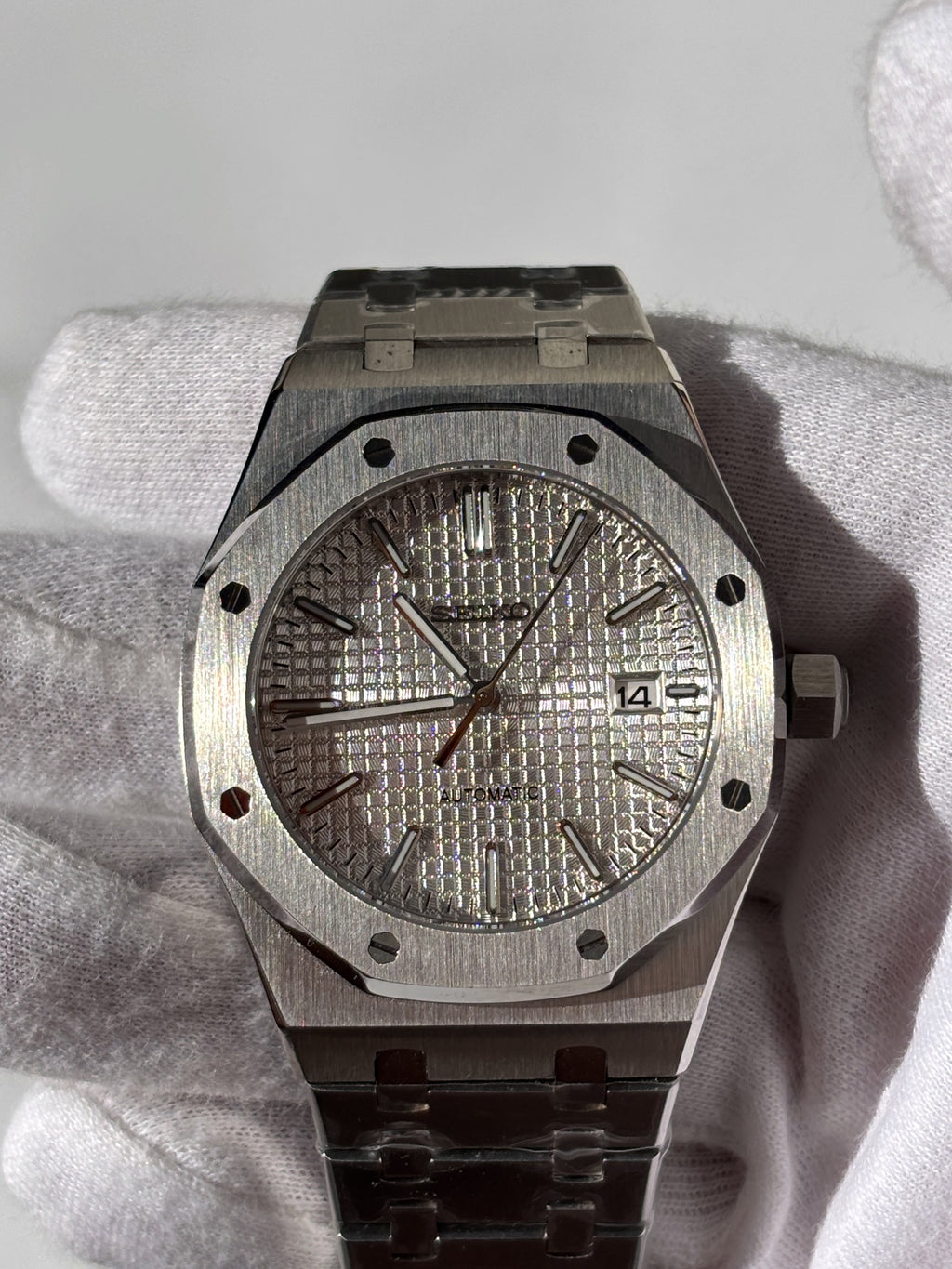 Seiko MOD automata karóra, acél, fehér számlap, 41 mm, NH34 | Snow