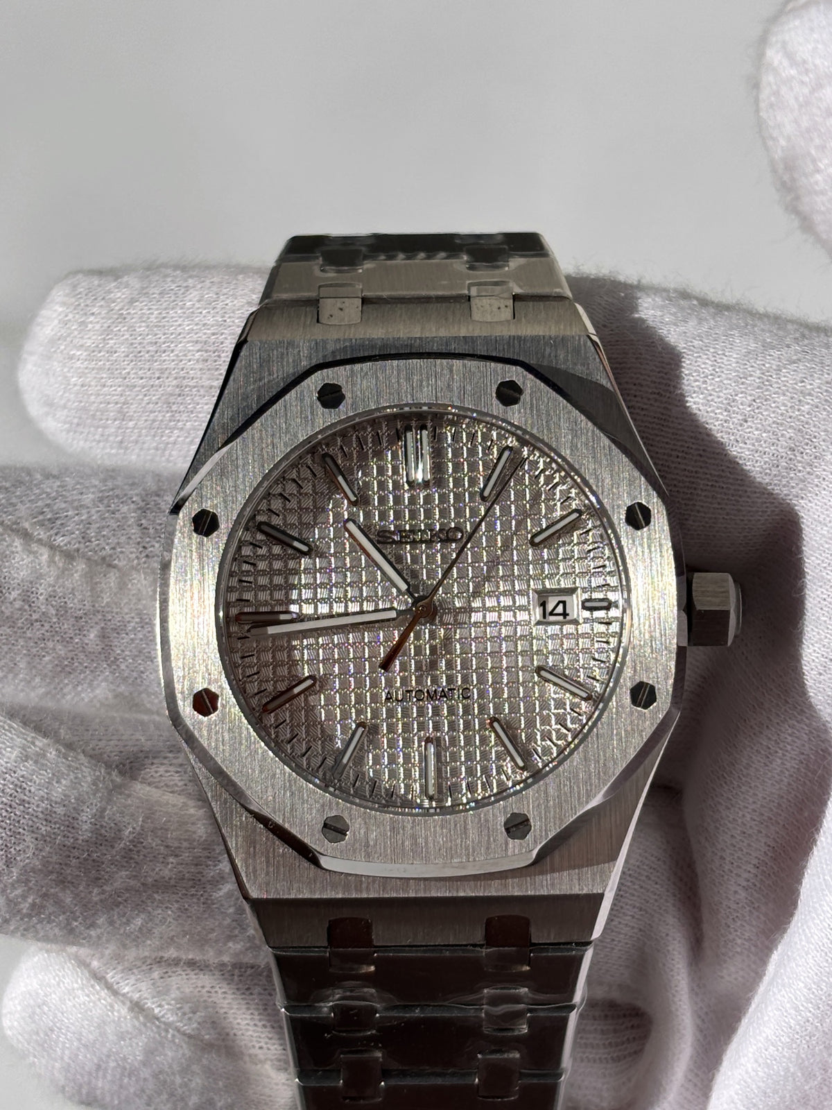 Seiko MOD automata karóra, acél, fehér számlap, 41 mm, NH34 | Snow