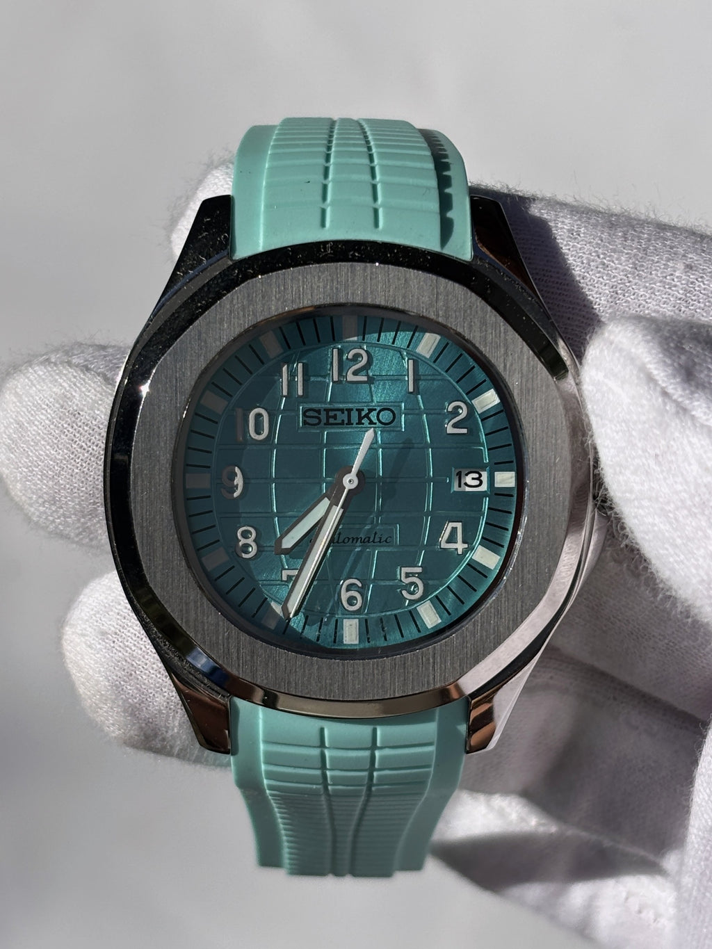 Seiko MOD automata karóra, acél, türkiz számlap, türkiz gumipánt, 41 mm, NH34 | Lagoon