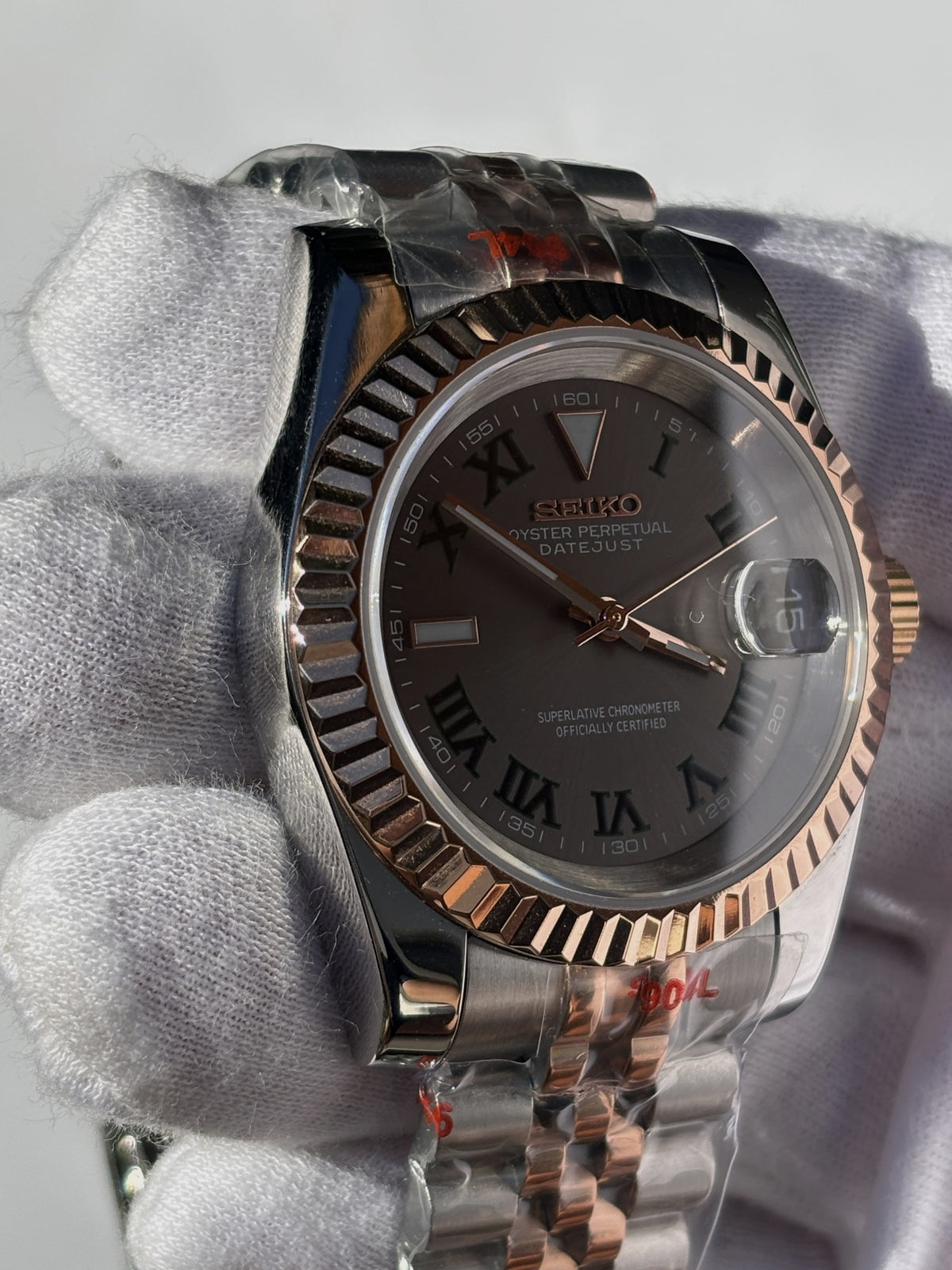 Seiko MOD automata karóra, rose gold/acél, szürke számlap, római számok, 39 mm, NH34 | Slate Rose