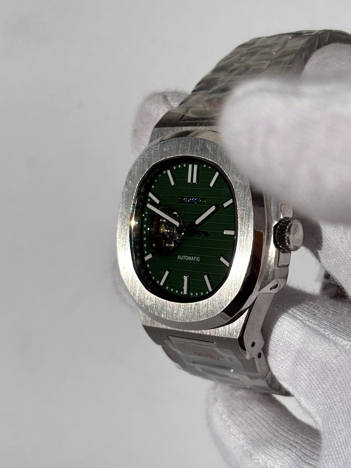 Seiko MOD automata karóra, acél, zöld számlap, nyitott szív (open heart), 41 mm, NH34 | Green Heart