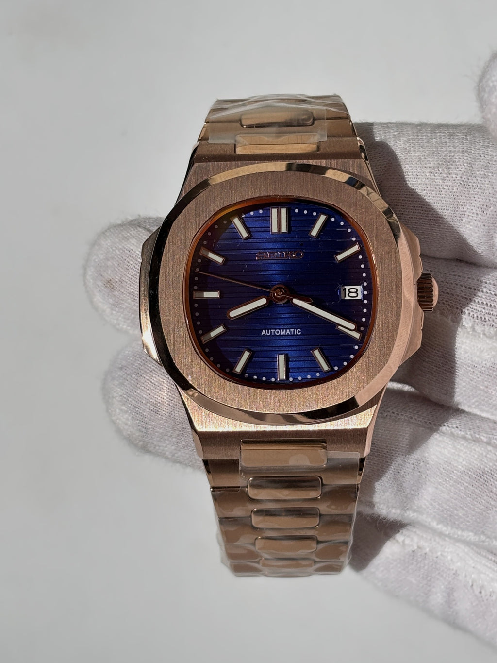 Seiko MOD automata karóra, rose gold, kék számlap, 41 mm, NH34 | Rose Sapphire