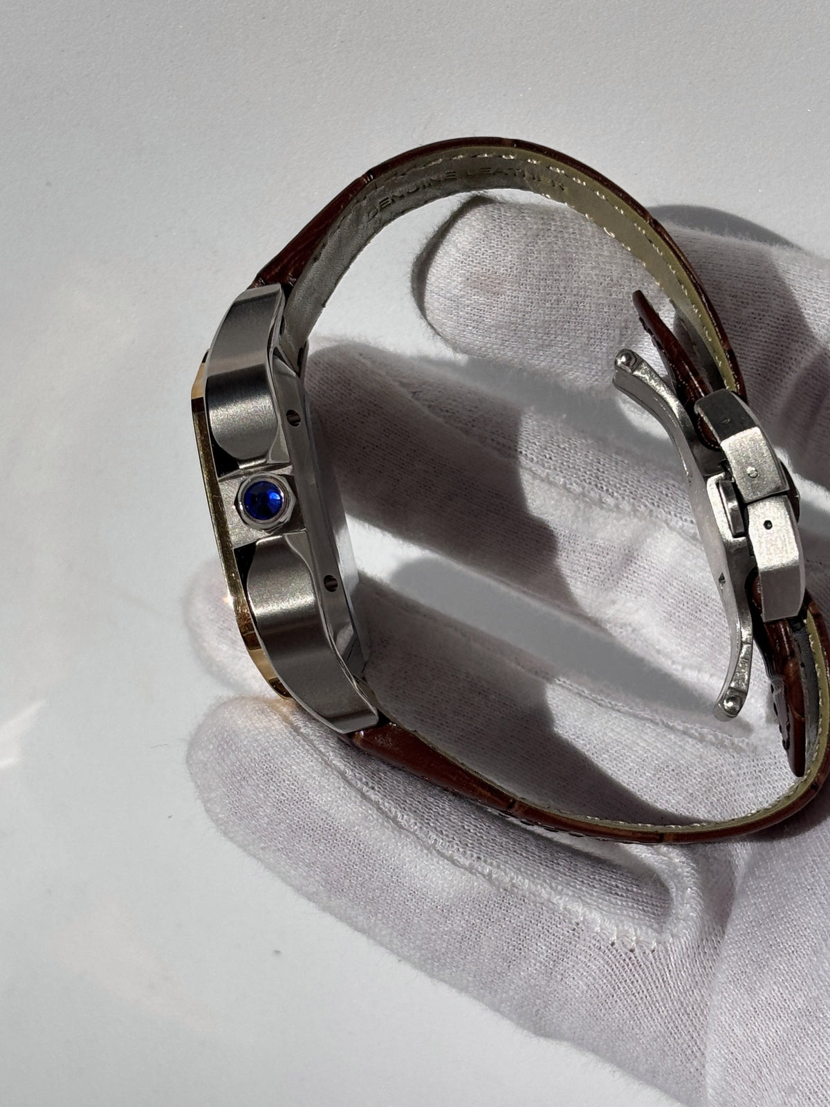 Seiko MOD automata karóra, arany/acél, fehér számlap, barna bőrszíj, 38 mm, NH34 | Cognac