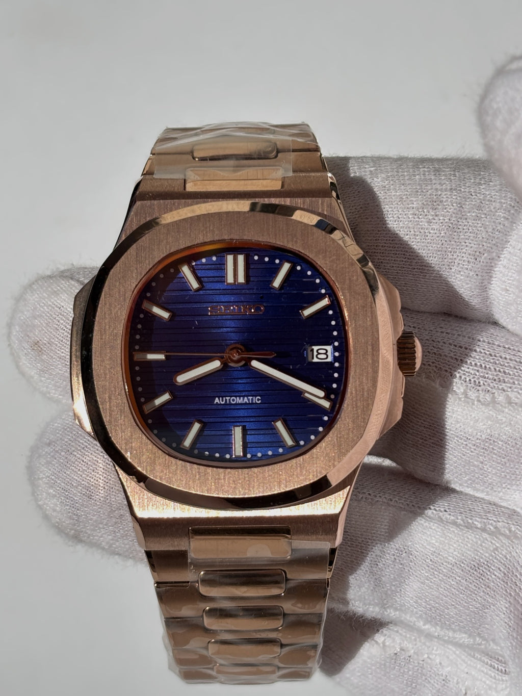Seiko MOD automata karóra, rose gold, kék számlap, 41 mm, NH34 | Rose Sapphire