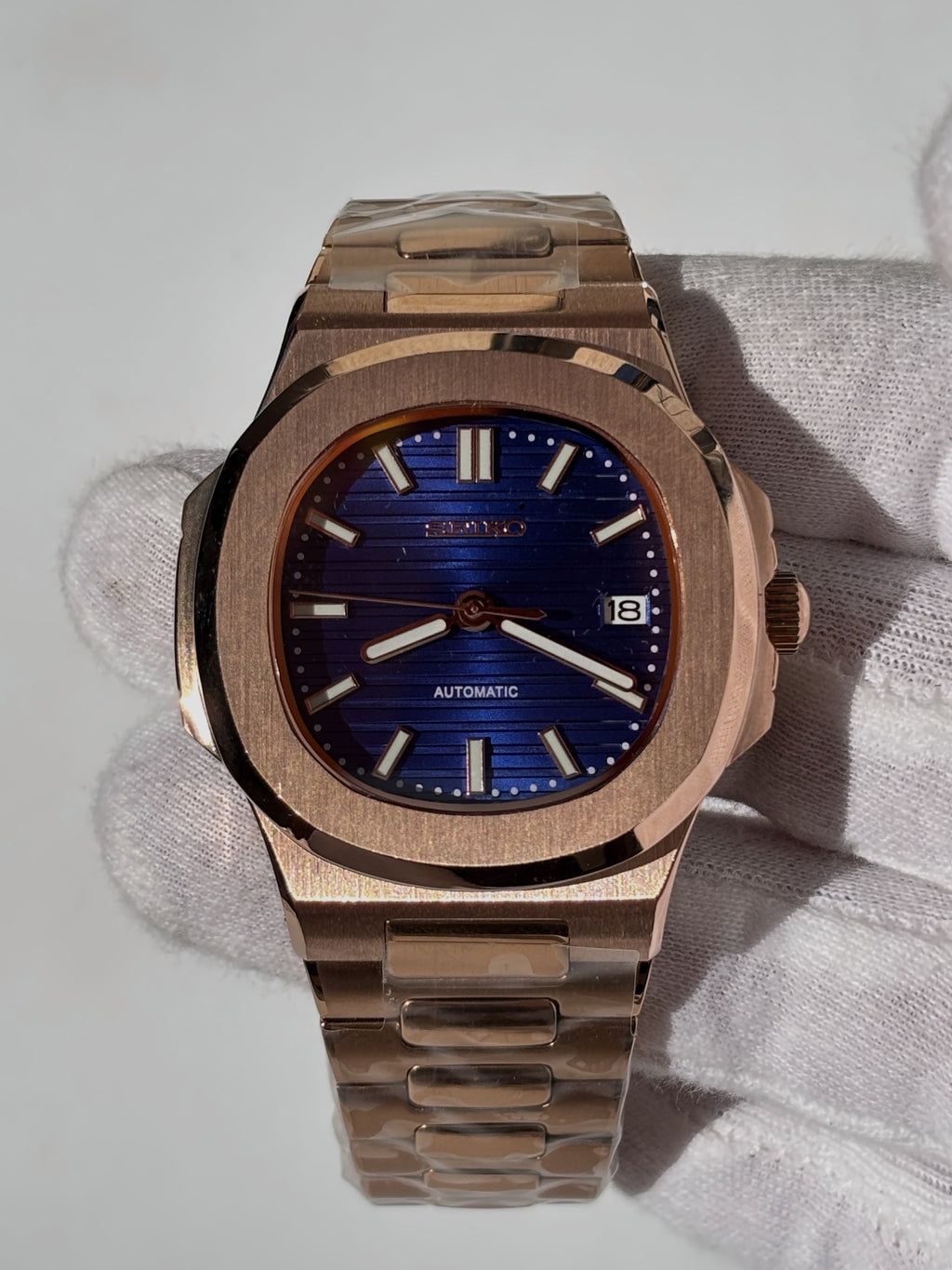 Seiko MOD automata karóra, rose gold, kék számlap, 41 mm, NH34 | Rose Sapphire