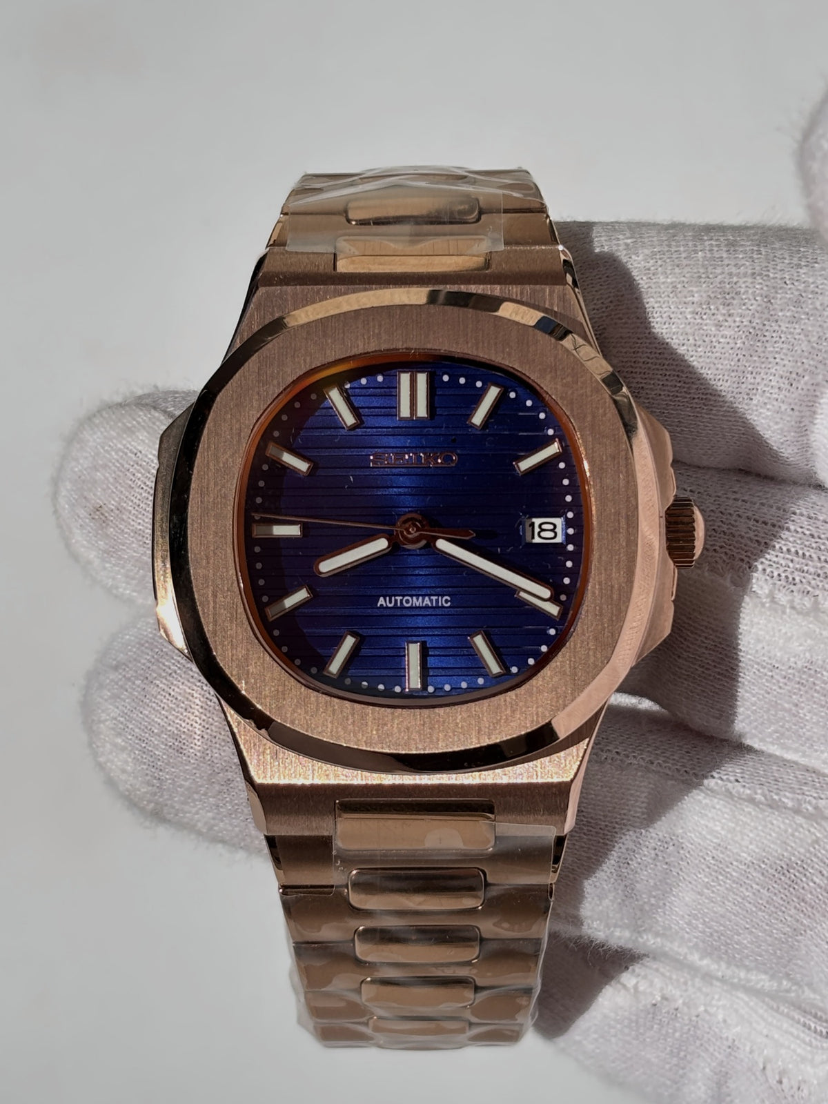 Seiko MOD automata karóra, rose gold, kék számlap, 41 mm, NH34 | Rose Sapphire