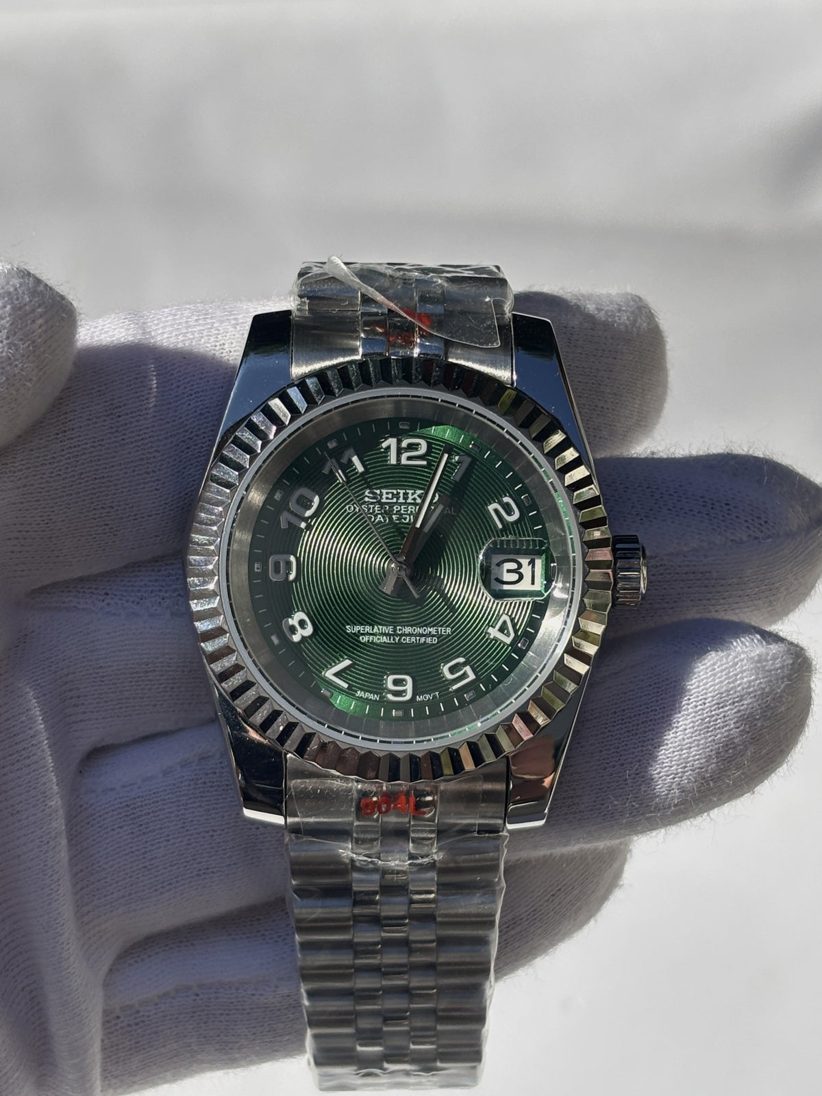 Seiko MOD automata karóra, acél, zöld számlap, arab számok, 39 mm, NH34 | Green Casino