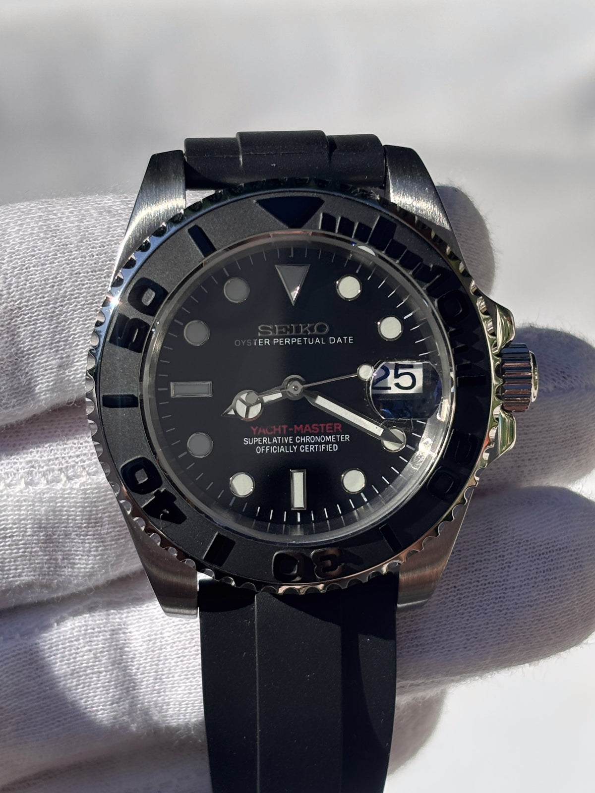 Seiko MOD automata karóra, acél, fekete számlap, fekete gumipánt, 40 mm, NH34 | Ink