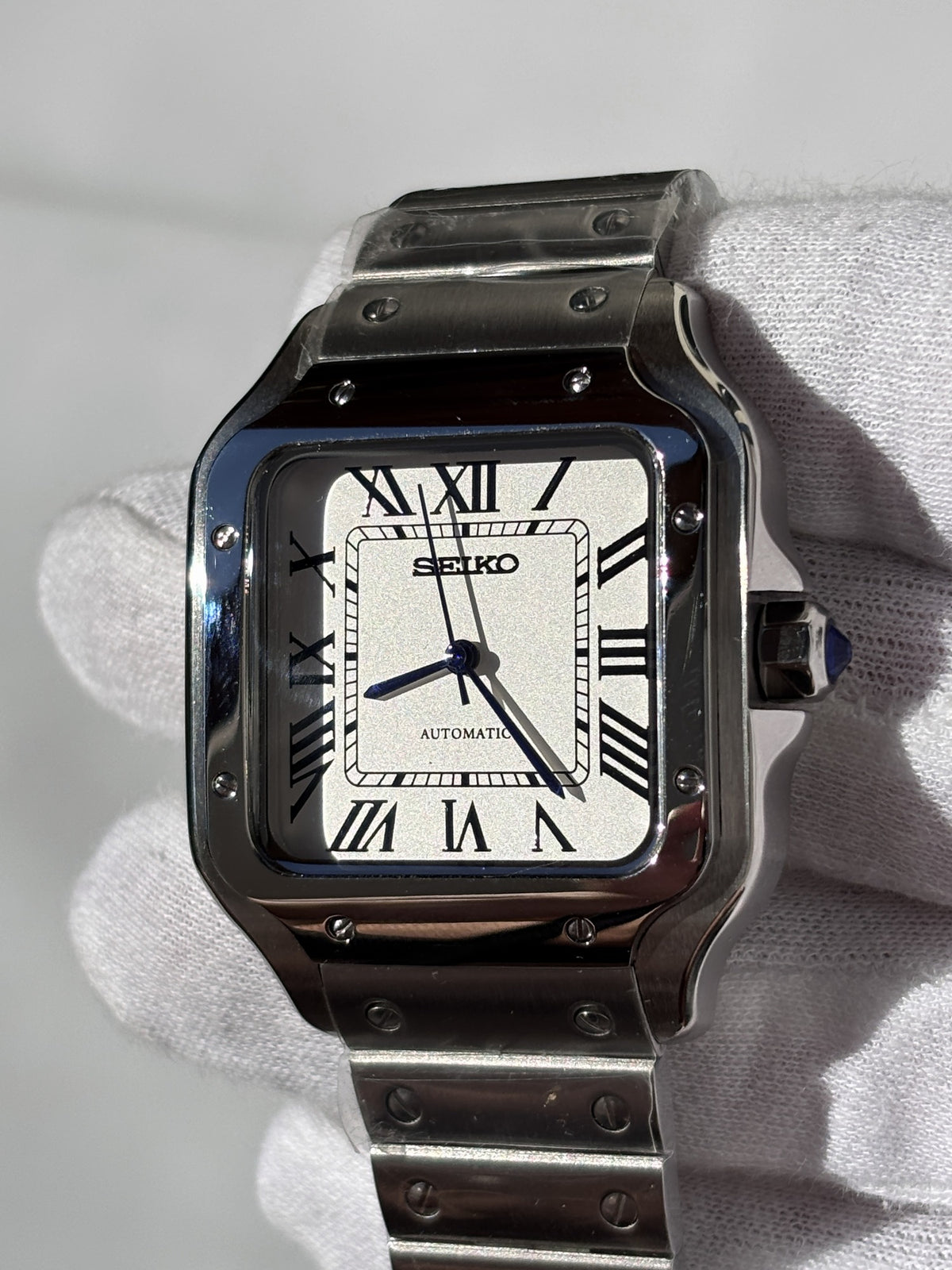 Seiko MOD automata karóra, acél, fehér számlap, római számok, 38 mm, NH34 | Linen