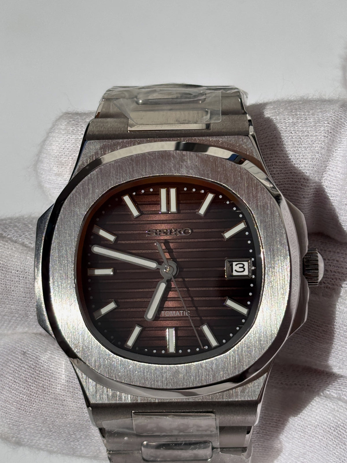 Seiko MOD automata karóra, acél, barna számlap, 41 mm, NH34 | Mocha