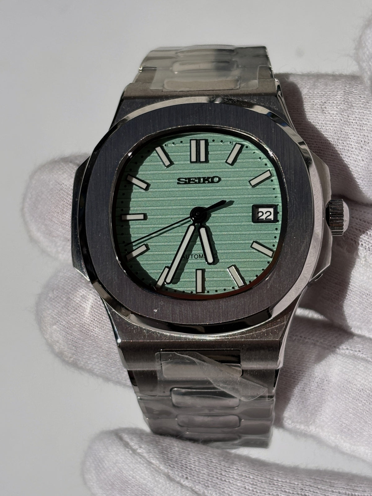 Seiko MOD automata karóra, acél, menta számlap, 41 mm, NH34 | Mint
