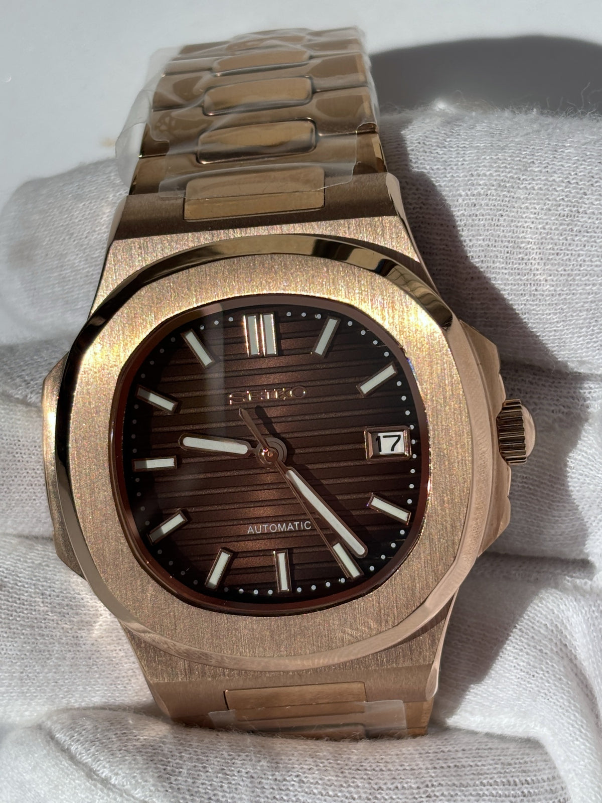 Seiko MOD automata karóra, rose gold, barna számlap, 41 mm, NH34 | Cocoa