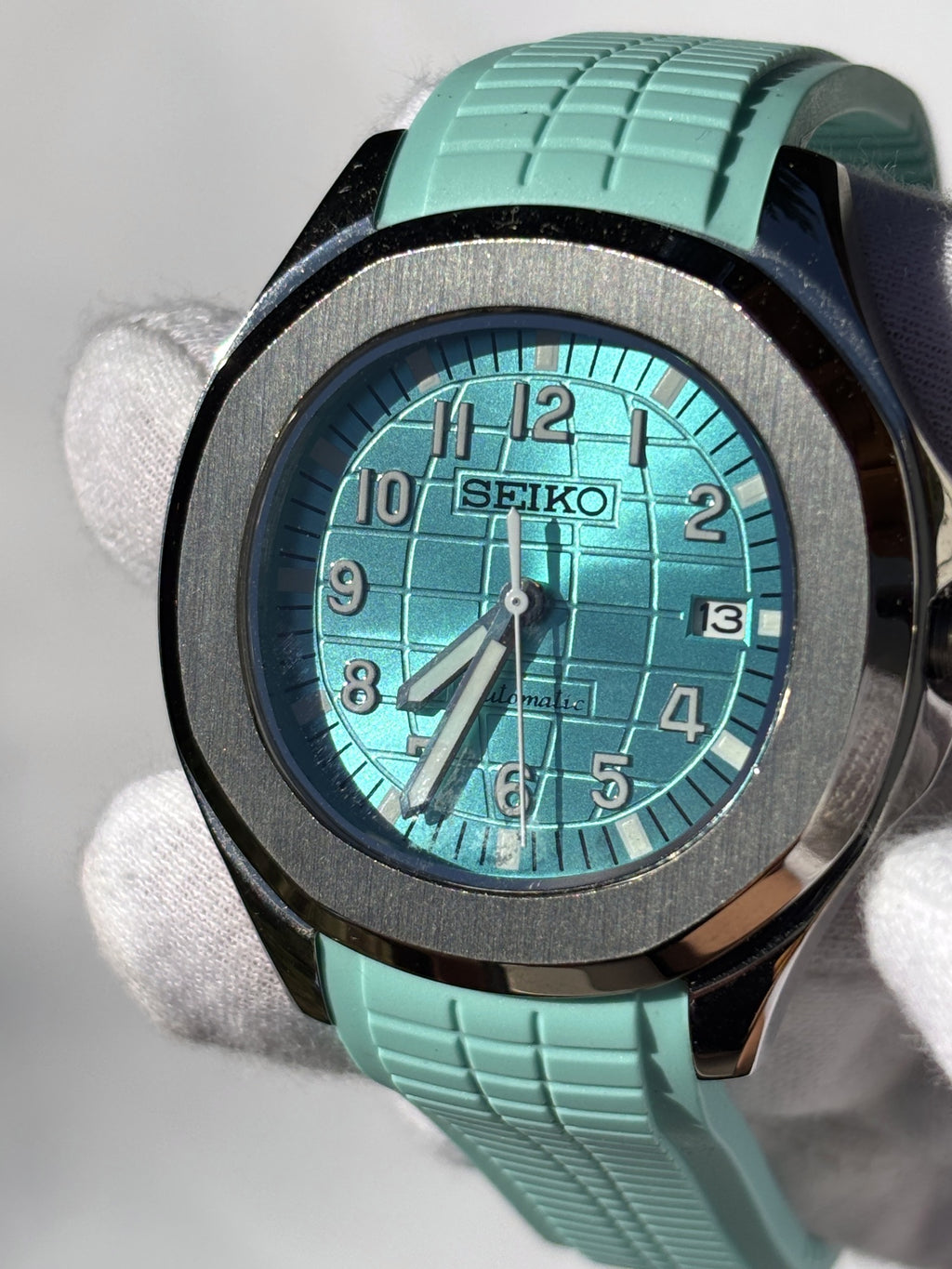 Seiko MOD automata karóra, acél, türkiz számlap, türkiz gumipánt, 41 mm, NH34 | Lagoon
