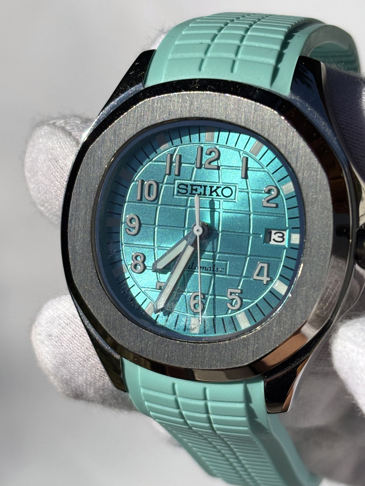 Seiko MOD automata karóra, acél, türkiz számlap, türkiz gumipánt, 41 mm, NH34 | Lagoon