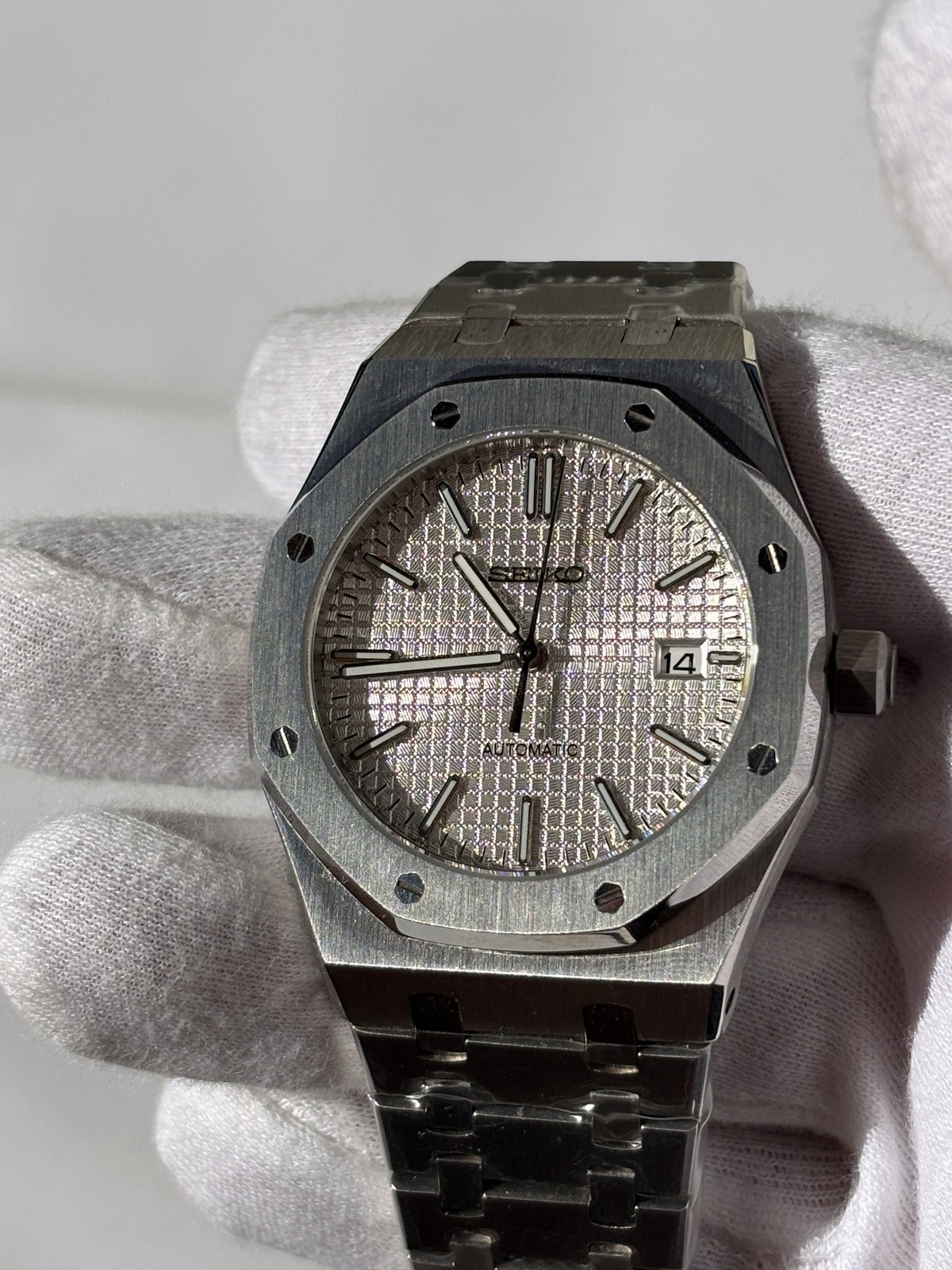Seiko MOD automata karóra, acél, fehér számlap, 41 mm, NH34 | Snow