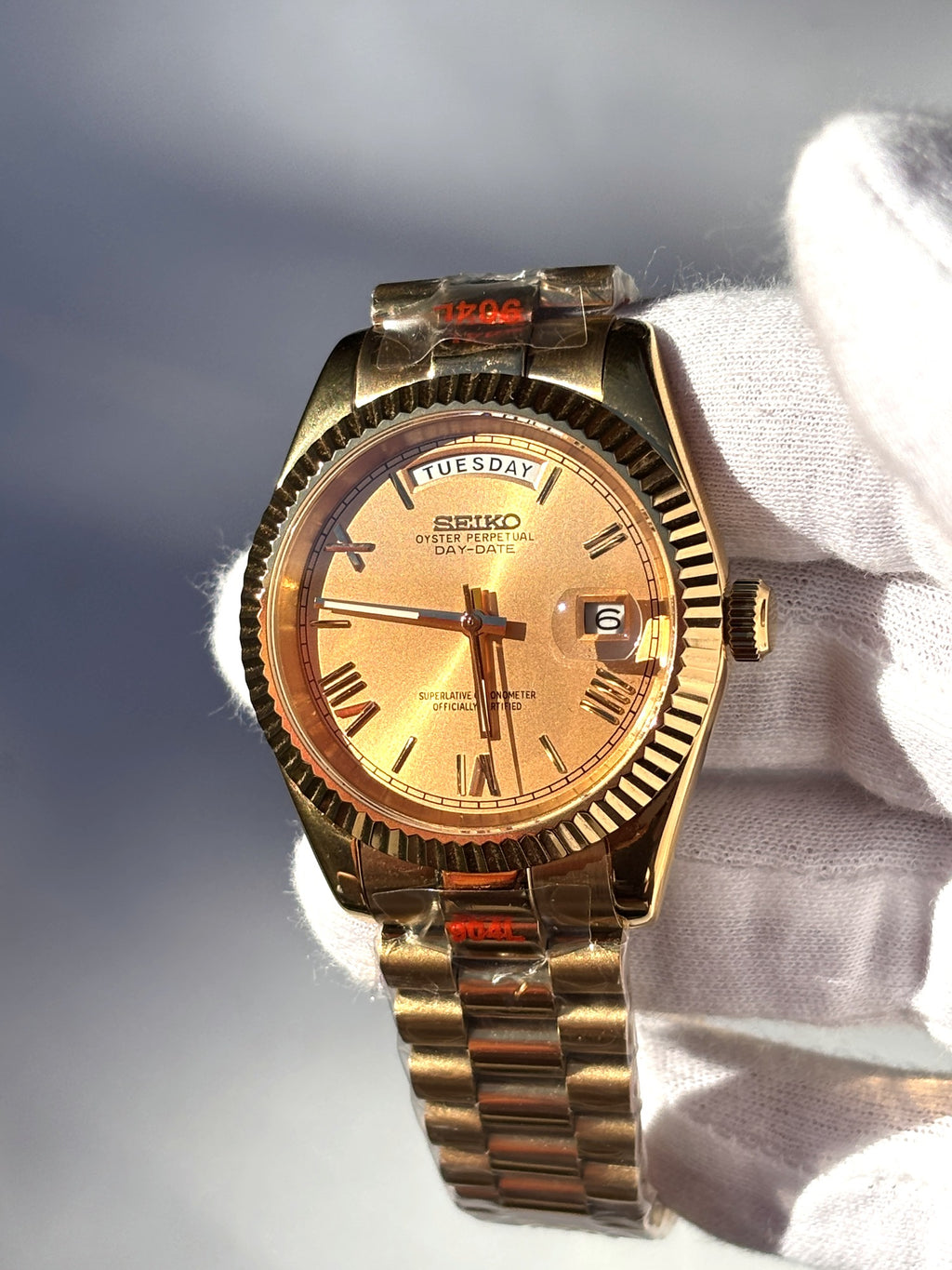Seiko MOD automata karóra, arany, aranysárga számlap, római számok, 41 mm, NH34 | Honey