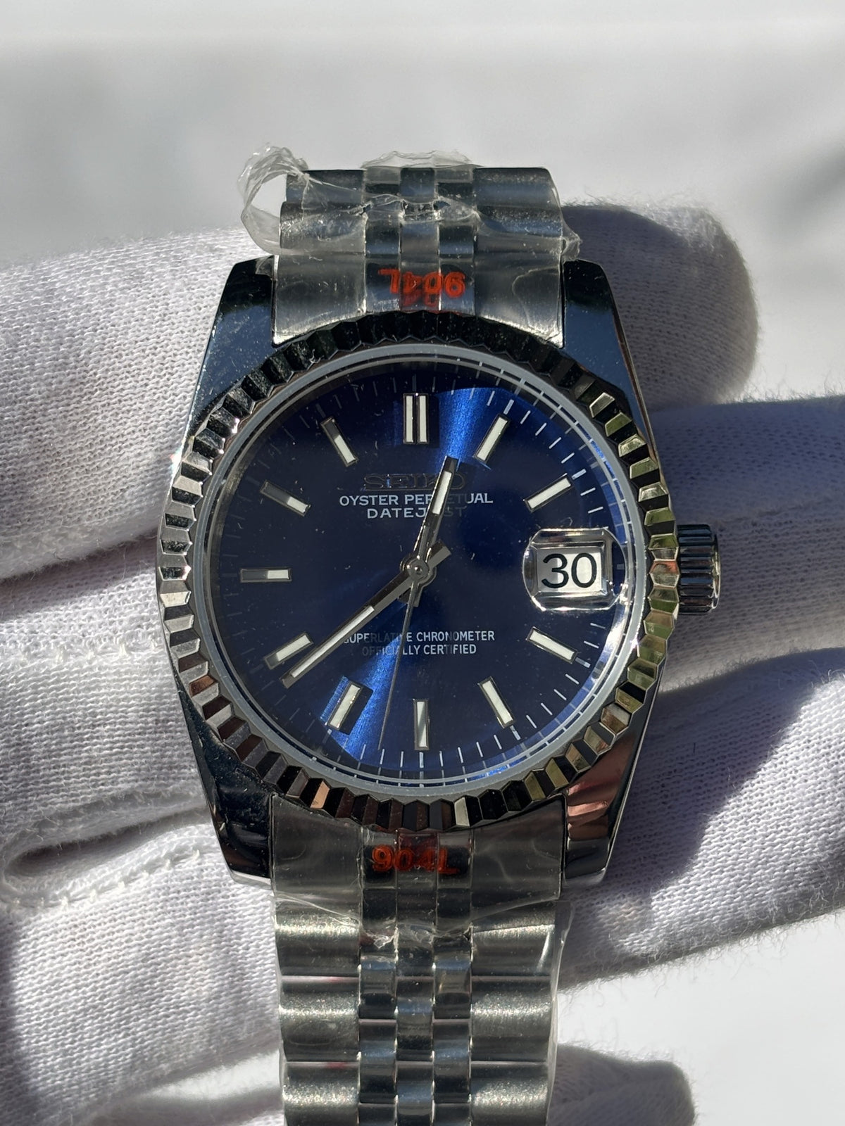 Seiko MOD automata karóra, acél, kék számlap, napsugaras, 40 mm, NH34 | Cobalt