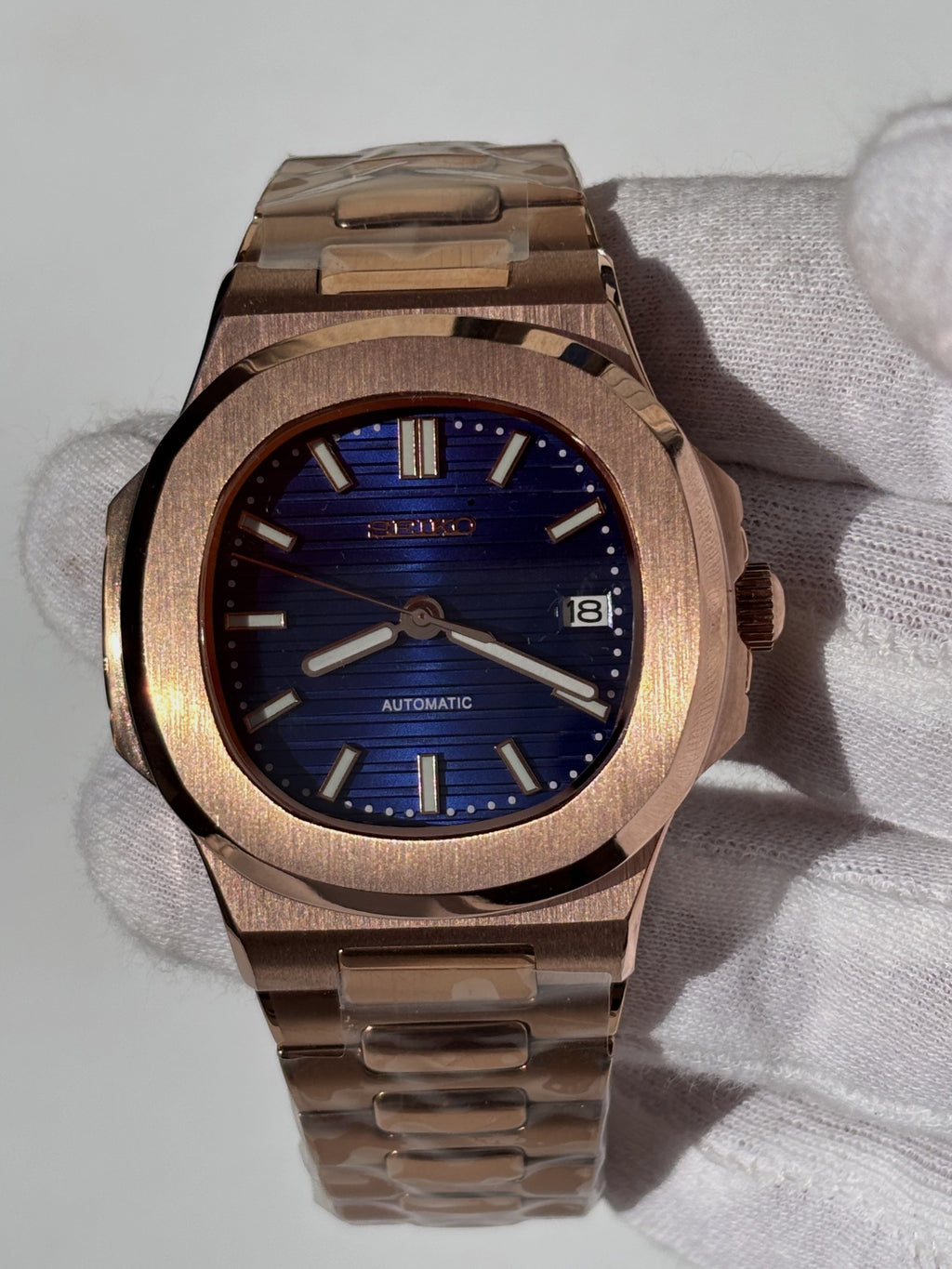Seiko MOD automata karóra, rose gold, kék számlap, 41 mm, NH34 | Rose Sapphire