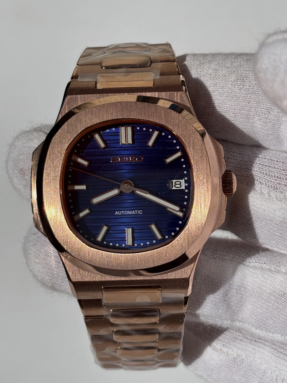 Seiko MOD automata karóra, rose gold, kék számlap, 41 mm, NH34 | Rose Sapphire
