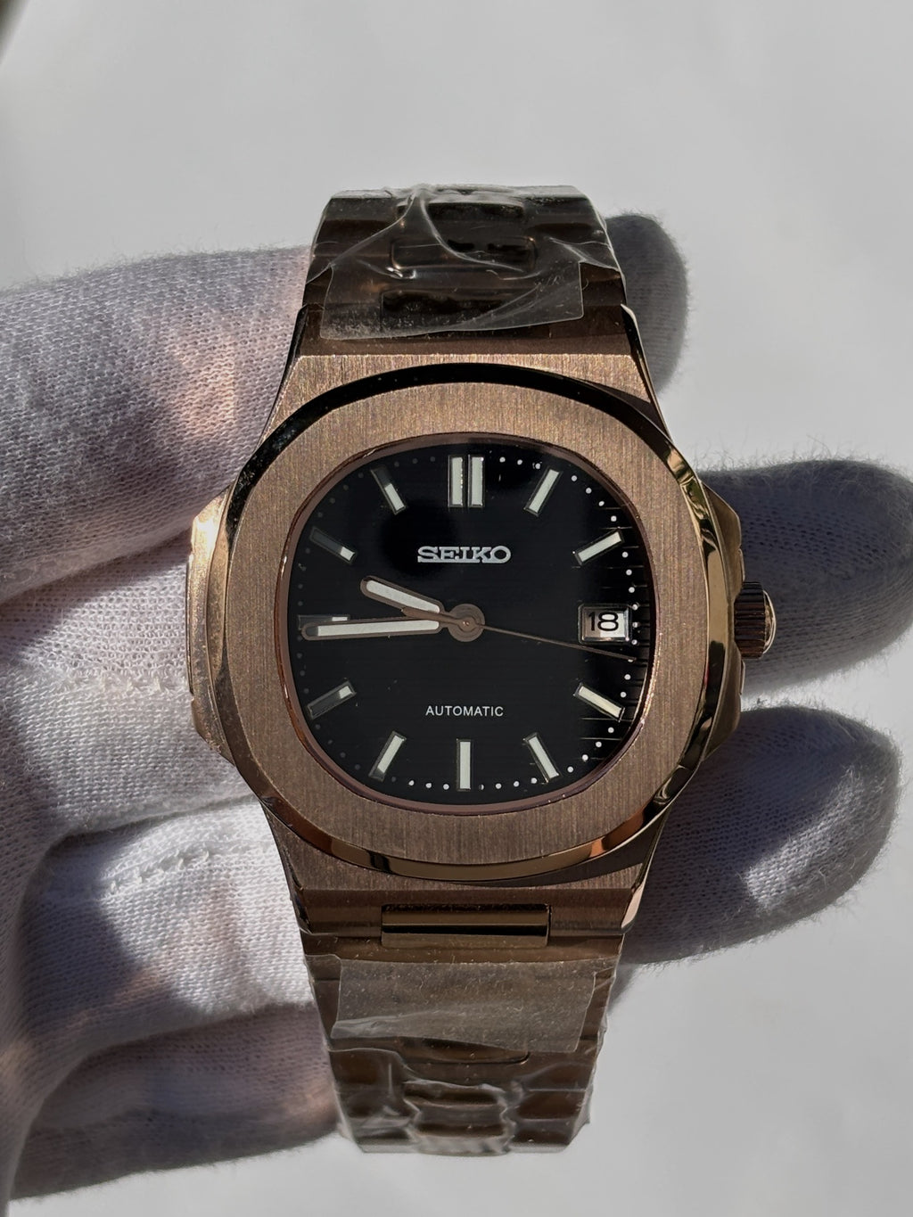 Seiko MOD automata karóra, rose gold, fekete számlap, 41 mm, NH34 | Rose Noir