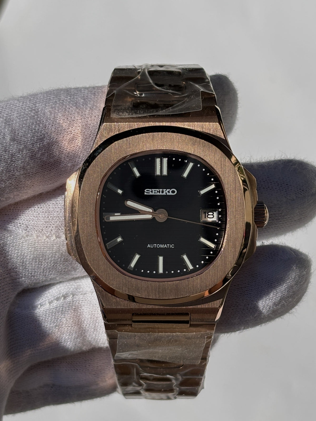 Seiko MOD automata karóra, rose gold, fekete számlap, 41 mm, NH34 | Rose Noir